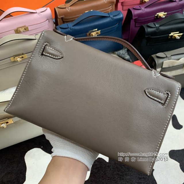 Hermes凱利女包 愛馬仕Minikelly pochette一代 原廠進口swift皮 半手工蠟線 大象灰 金銀扣  tdh2267